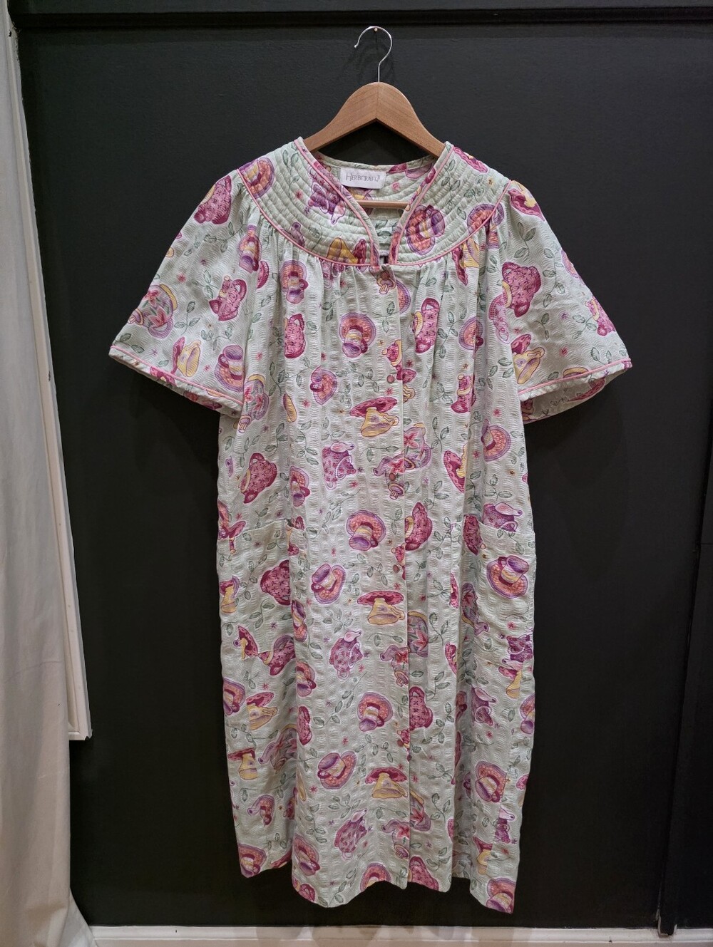 Vintage Herbcraft II Teapot Teacup Print Duster House Dress Loungewear